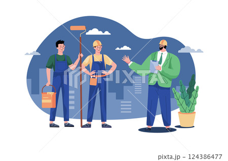 Construction Site Manager Showing Details To Worker 124386477
