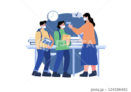 Temperature Checking At School Illustration Concept 124386481
