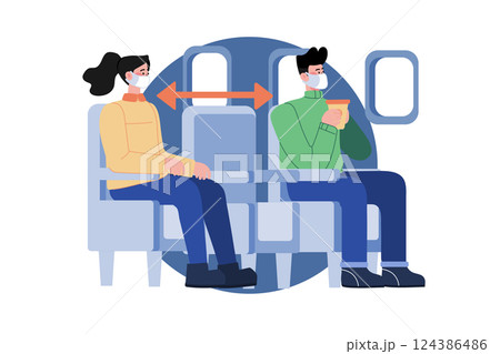 Social Distancing In-Flight Seating Illustration Concept 124386486