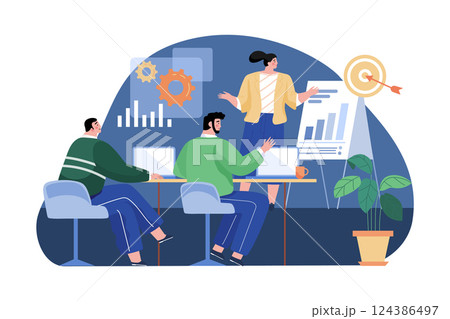 Business Team Working On Marketing Goals 124386497