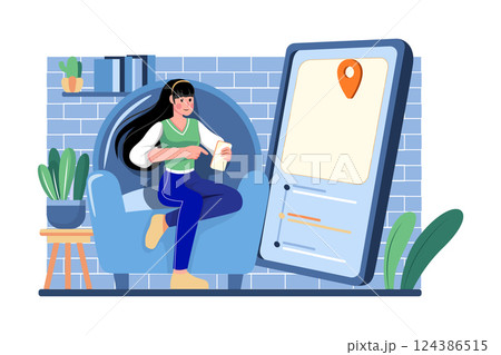 Girl tracks tracking of parcel on her phone 124386515