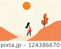 ミニマリストの風景を歩く女性 124386670