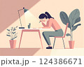 女性と植物のある生産的なワークスペース/悩んでいる 124386671