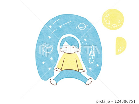 星空と宇宙と月と子ども 124386751