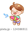 Cheerful Child Playing with Water Festive Handdrawn 124386911