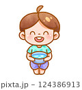 Cheerful Child Playing with Water Festive Handdrawn 124386913