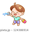 Cheerful Child Playing with Water Festive Handdrawn 124386914