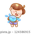Cheerful Child Playing with Water Festive Handdrawn 124386915