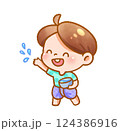 Cheerful Child Playing with Water Festive Handdrawn 124386916