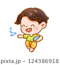 Cheerful Child Playing with Water Festive Handdrawn 124386918