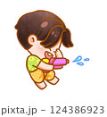 Cheerful Child Playing with Water Festive Handdrawn 124386923