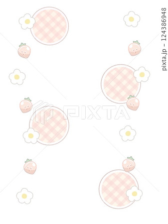 かわいい苺とピンクのチェックの水玉の素材 124386948