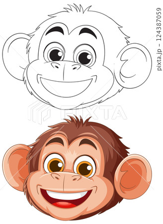 Cheerful Cartoon Monkey Face Illustration 124387059