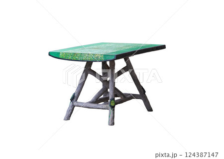 Concrete table made to resemble wood isolated on a white background Concrete table made to resemble wood isolated on a white background 124387147