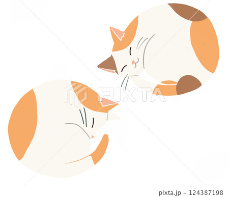 丸まって眠る　二匹の猫イラスト 124387198