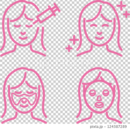美容　肌　医療　治療　美容医療　人物　女性　ラインアイコン　線　シンプル　イラスト素材セット 124387289