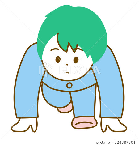 クラウチングスタートのポーズをしている男性のイラスト 124387301