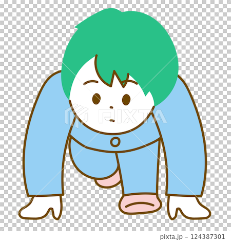 クラウチングスタートのポーズをしている男性のイラスト 124387301