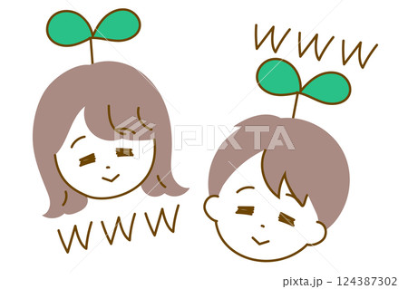 頭から草が生えた男女の顔のイラスト 草生える 草 頭から草が生えた男女の顔のイラスト 草生える 草 124387302