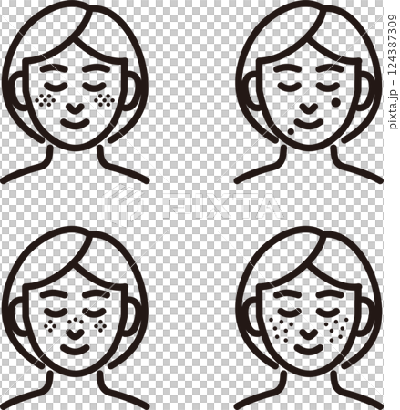 Beauty skin spots medical treatment cosmetic medicine person woman line icon line simple illustration material set 124387309