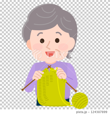 老年婦女編織插圖 124387899