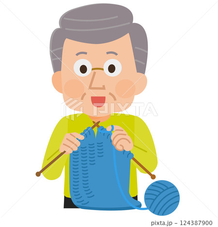 編み物をする高齢男性 イラスト 編み物をする高齢男性 イラスト 124387900