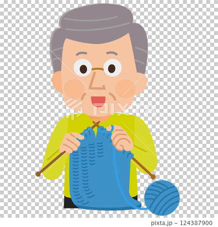 編み物をする高齢男性 イラスト 編み物をする高齢男性 イラスト 124387900