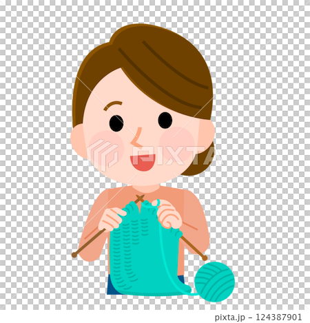 編み物をする女性　イラスト 124387901
