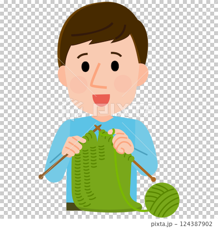 編み物をする男性　イラスト 124387902