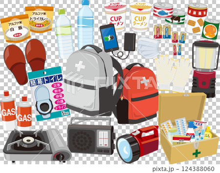 非常用持ち出し袋と防災グッズ　名称なし 124388060