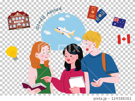 一位日本女性在留學期間與朋友愉快地交談 124388161