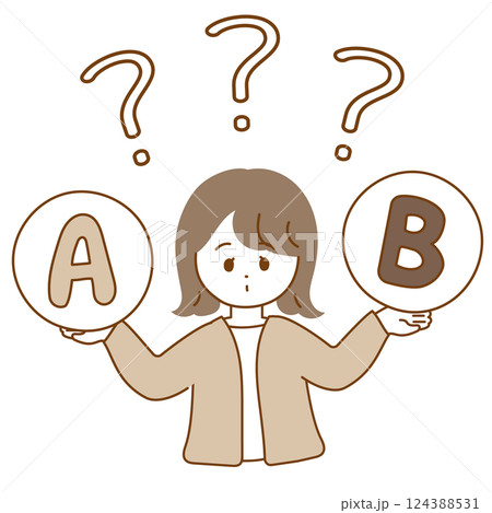 AとBで迷っている女性の上半身イラスト　セピアカラー 124388531