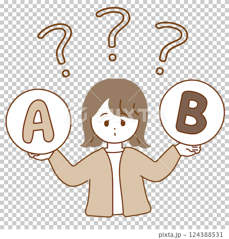 AとBで迷っている女性の上半身イラスト　セピアカラー 124388531
