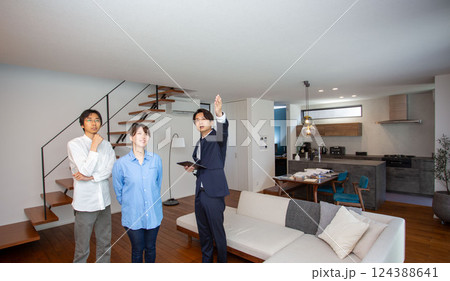 住宅営業　モデルルームを案内する営業マン　日本人 124388641