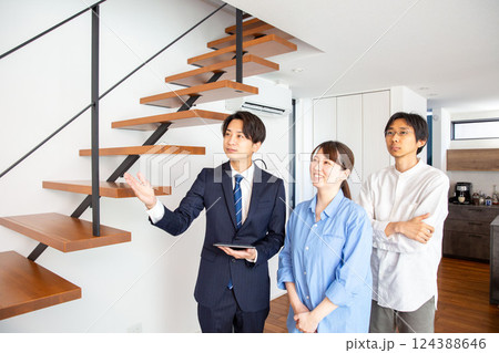 住宅営業　モデルルームを案内する営業マン　日本人 124388646