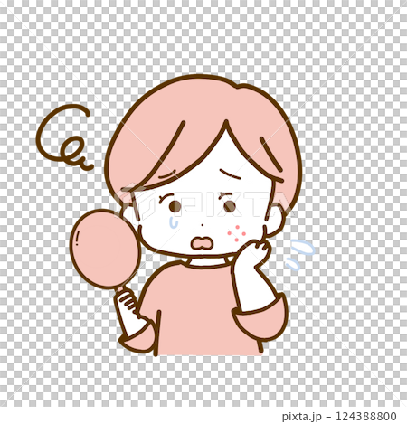 A woman looking in the mirror and glooming [Acne] 124388800