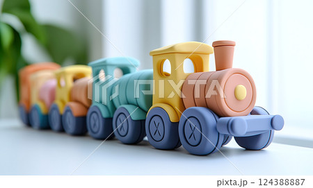 粘土細工風のカラフルな機関車の3Dイラスト 124388887