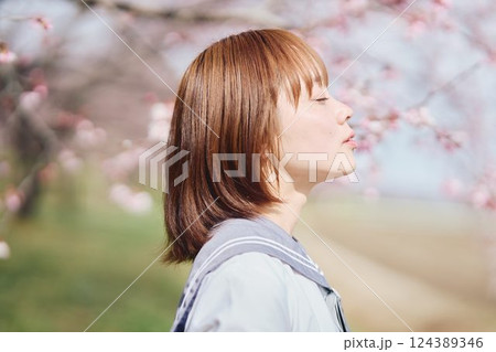 桜の下の女子高生 124389346