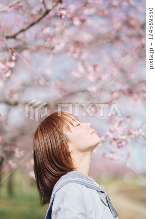 桜の下の女子高生 124389350