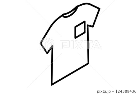 メンズのクルーネックTシャツ胸ポケットつき、白黒のシンプルなアイソメ線画アイコン メンズのクルーネックTシャツ胸ポケットつき、白黒のシンプルなアイソメ線画アイコン 124389436