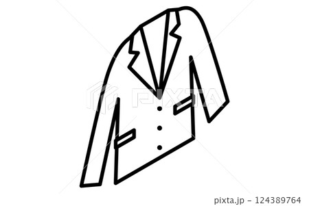 メンズスーツの上着、服のシンプルなアイソメ線画アイコン（白黒） 124389764