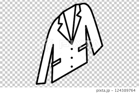 メンズスーツの上着、服のシンプルなアイソメ線画アイコン（白黒） 124389764
