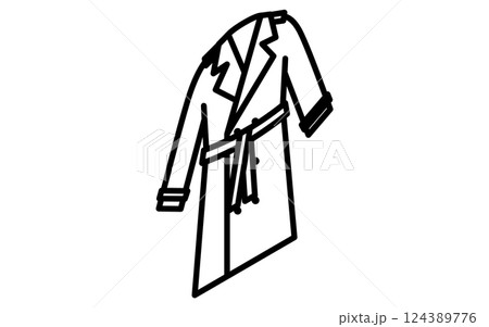 トレンチコート、服のシンプルなアイソメ線画アイコン（白黒） 124389776