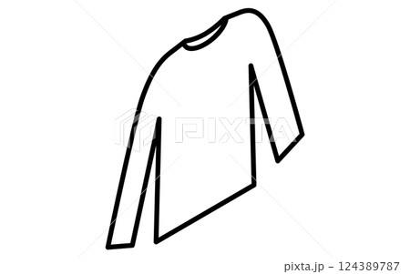 丸襟の長袖シャツ、服のシンプルなアイソメ線画アイコン(白黒) 丸襟の長袖シャツ、服のシンプルなアイソメ線画アイコン(白黒) 124389787