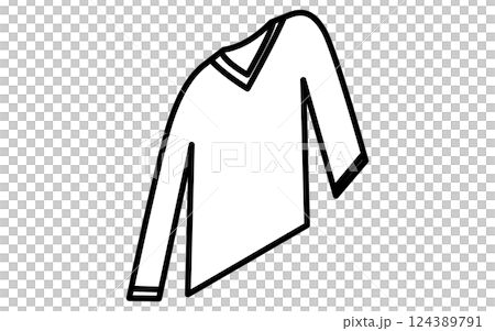 V-neck long sleeve shirt, simple isometric line icon of clothing (black and white) V-neck long sleeve shirt, simple isometric line icon of clothing (black and white) 124389791