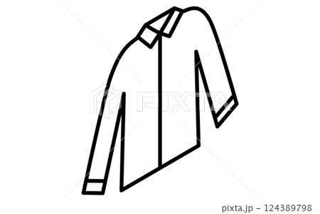 襟のある作業着、服のシンプルなアイソメ線画アイコン（白黒） 124389798