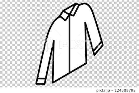襟のある作業着、服のシンプルなアイソメ線画アイコン（白黒） 124389798