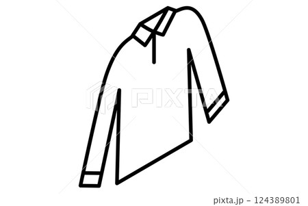 プルオーバーシャツ、服のシンプルなアイソメ線画アイコン（白黒） 124389801