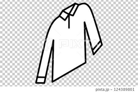 プルオーバーシャツ、服のシンプルなアイソメ線画アイコン（白黒） 124389801