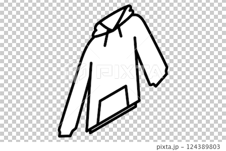 連帽派克大衣,簡單的等距服裝線圖示(黑白) 連帽派克大衣,簡單的等距服裝線圖示(黑白) 124389803